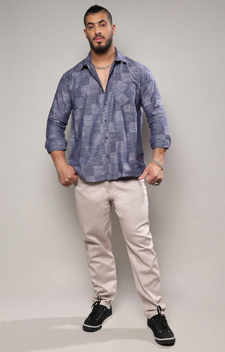 Instafab Plus | Men's Steel Blue Heathered Denim Check Shirt