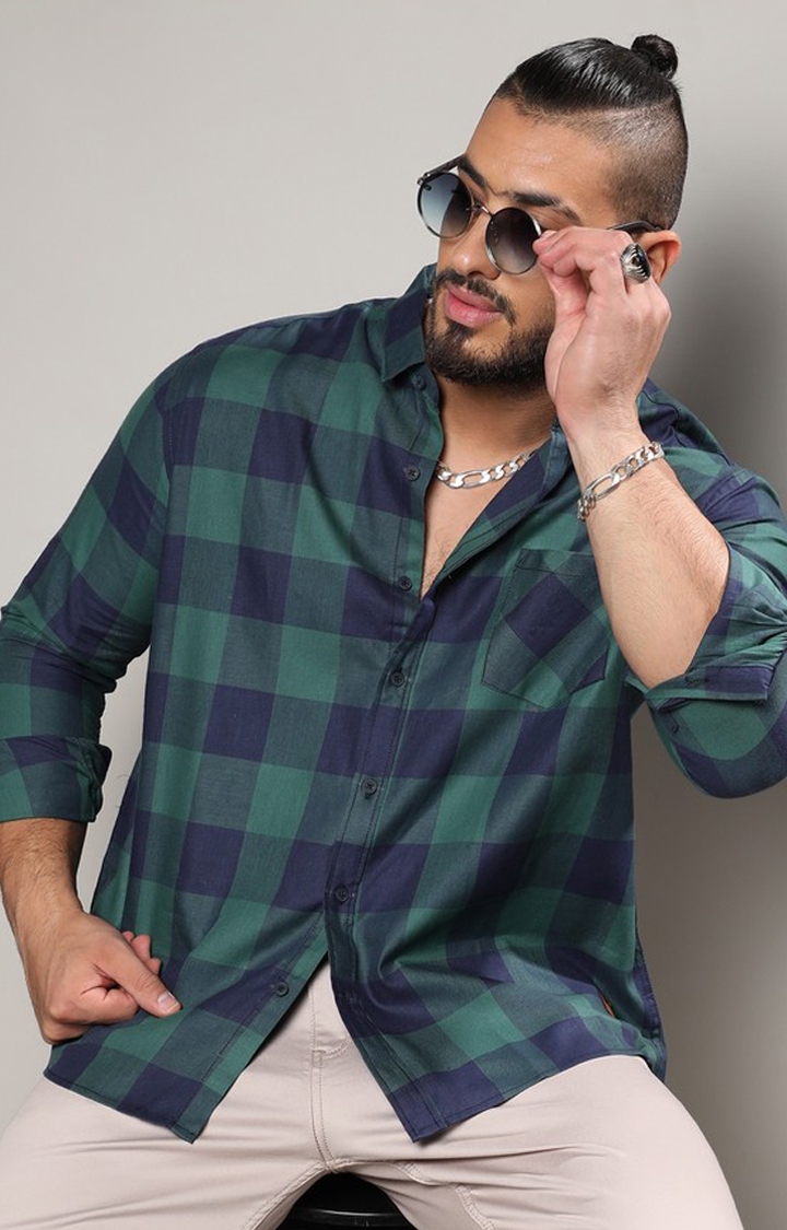 Men's Green Checked Casual Shirts