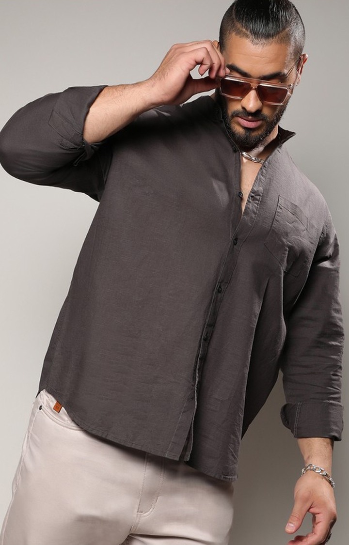 Men's Grey Solid Casual Shirts