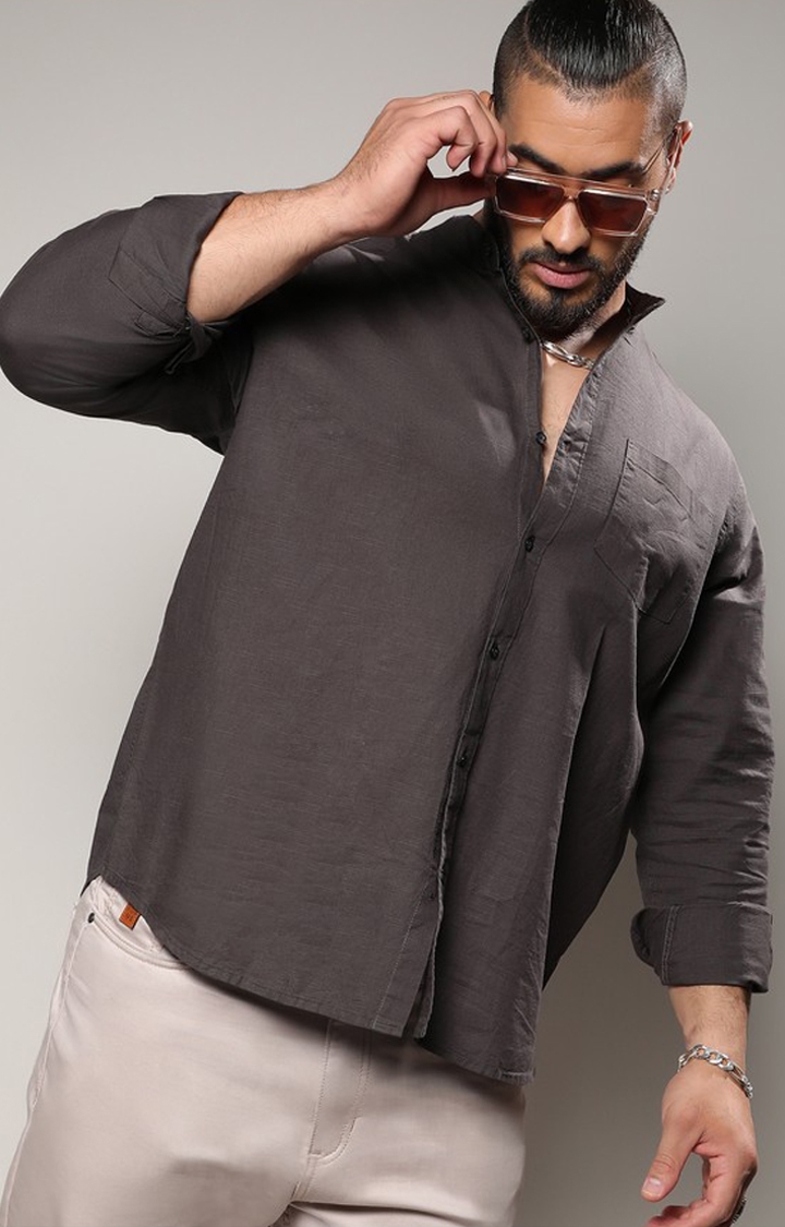 Instafab Plus | Men's Charcoal Grey Basic Button-Up Shirt