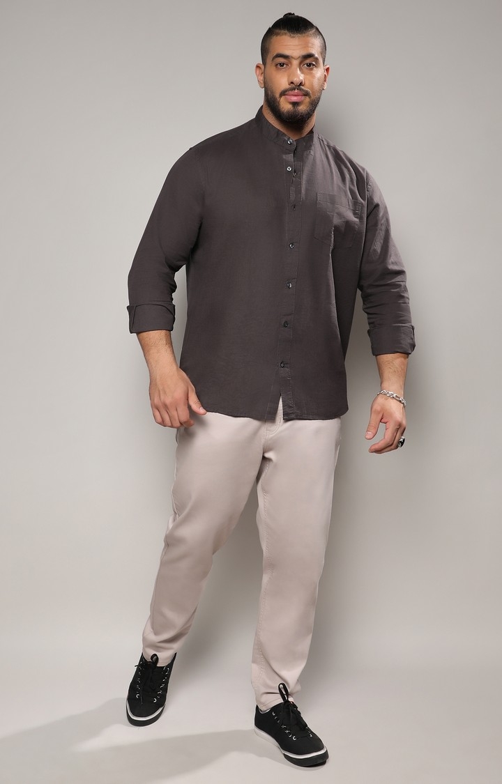 Men's Charcoal Grey Basic Button-Up Shirt