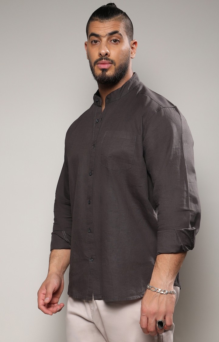 Men's Charcoal Grey Basic Button-Up Shirt