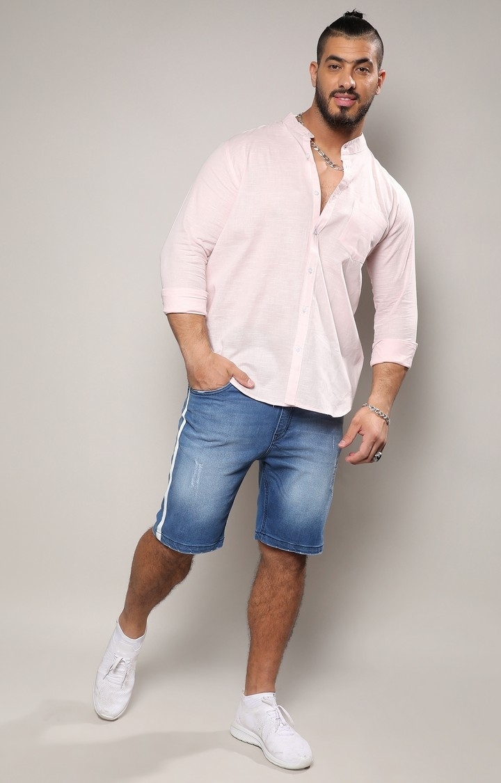 Instafab Plus | Men's Baby Pink Basic Button-Up Shirt