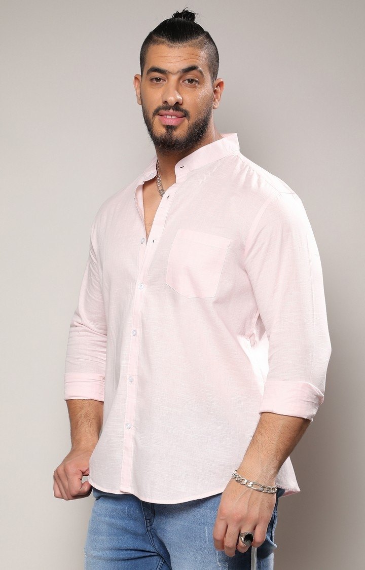 Men's Baby Pink Basic Button-Up Shirt