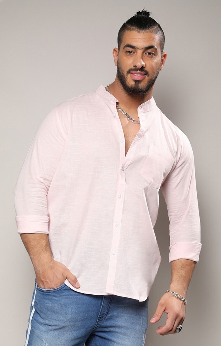 Men's Baby Pink Basic Button-Up Shirt