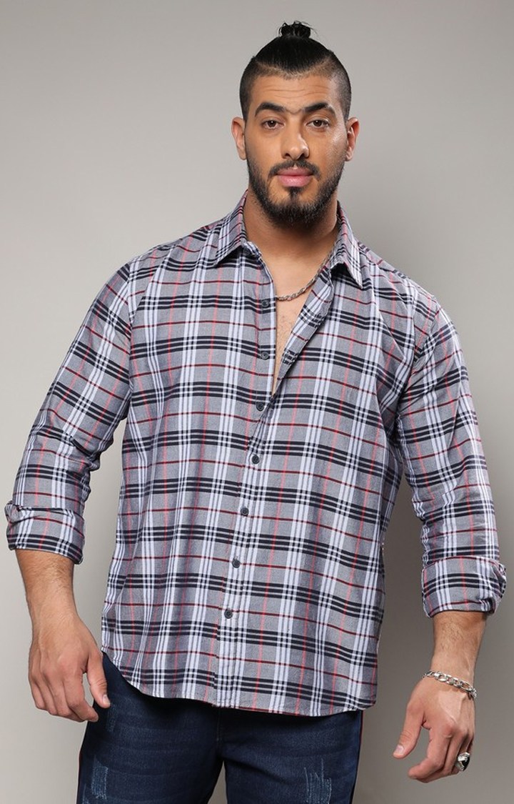 Men's Dark Grey Tartan Plaid Shirt