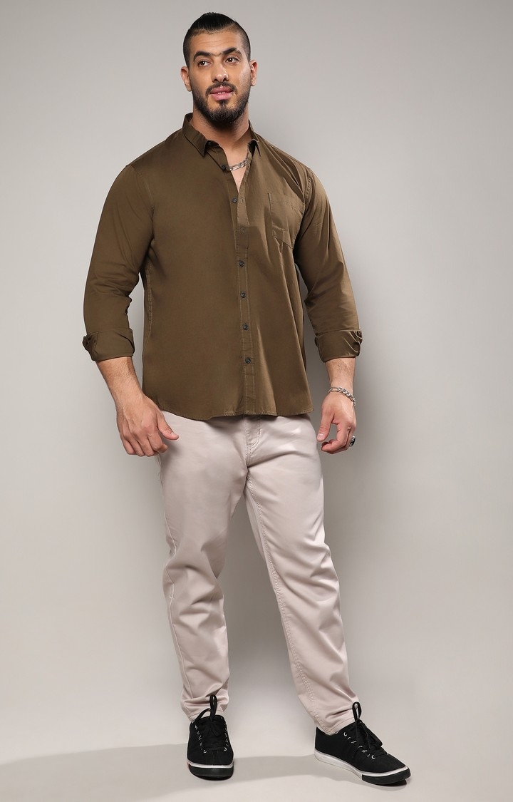 Men's Olive Green Basic Button-Up Shirt