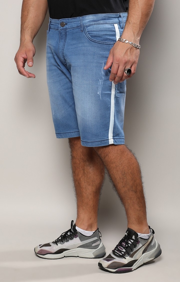Men's Light Blue Side-Striped Denim Shorts