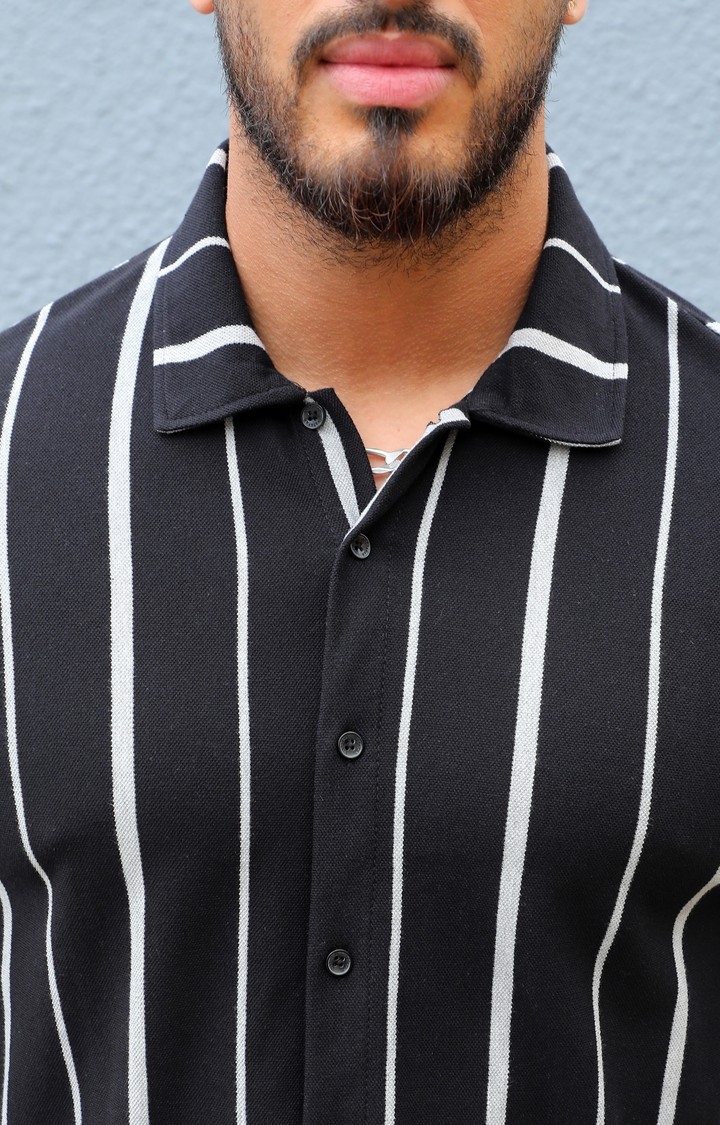 Men's Black & White Pencil Striped Shirt
