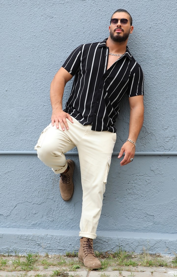 Men's Black & White Pencil Striped Shirt