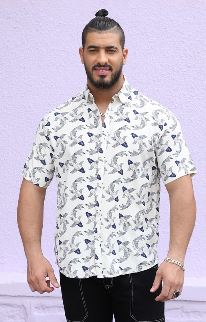 Instafab Plus | Men's Fish Print Button Up Shirt