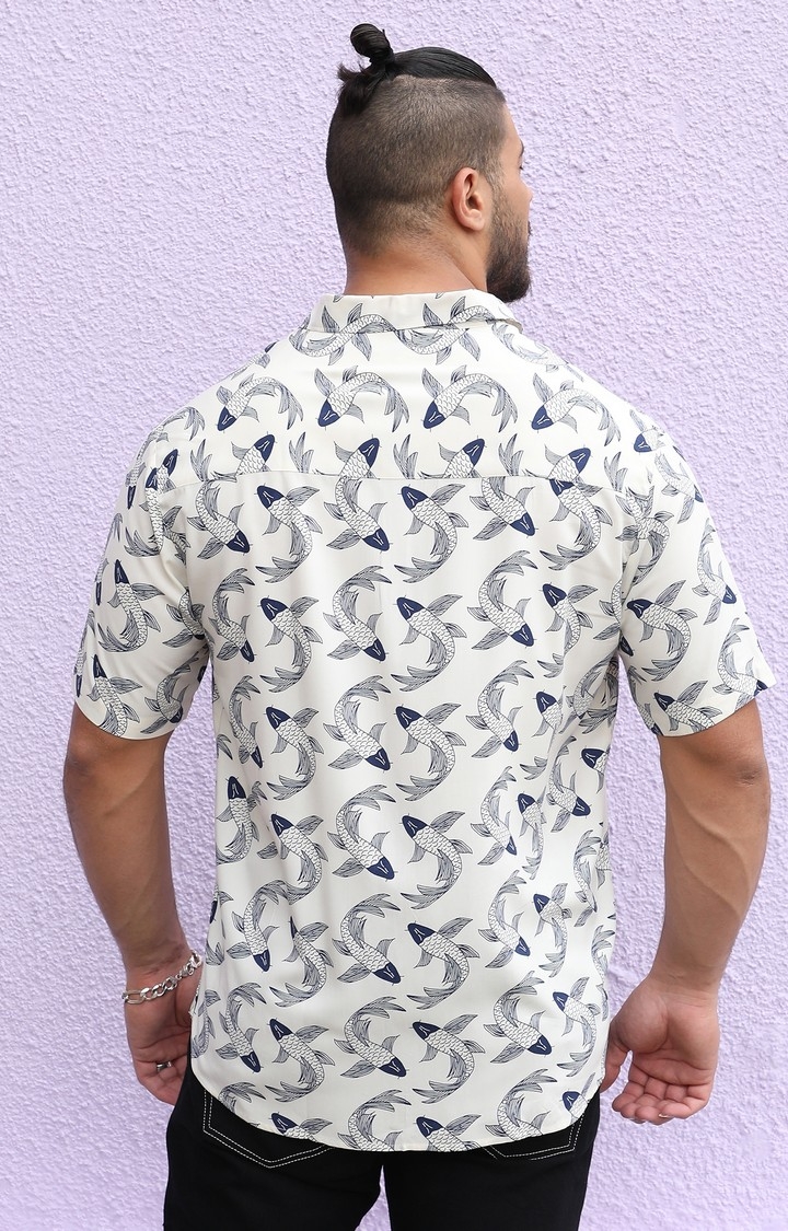 Men's Fish Print Button Up Shirt