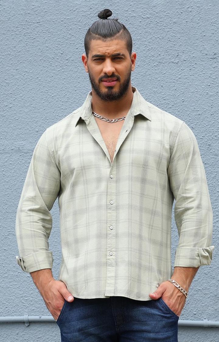 Instafab Plus | Men's Sage Green Tartan Plaid Shirt