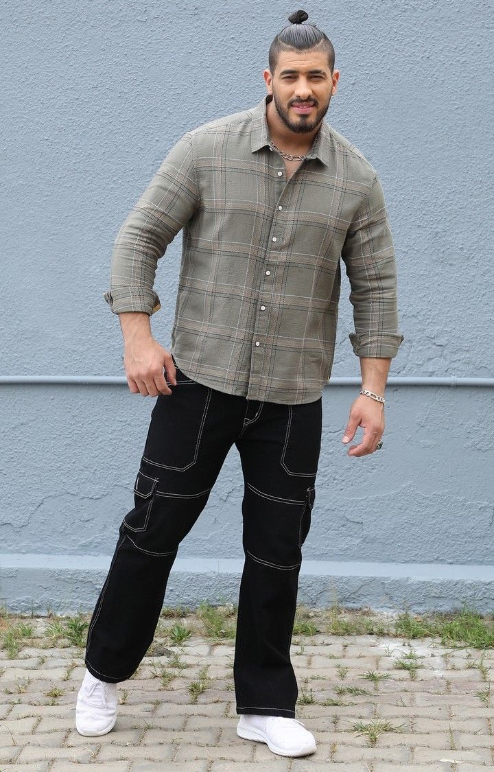 Men's Green Checked Casual Shirts
