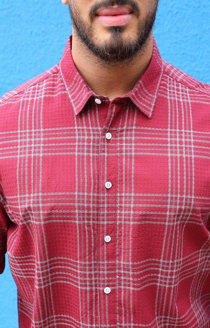 Men's Maroon Checked Casual Shirts