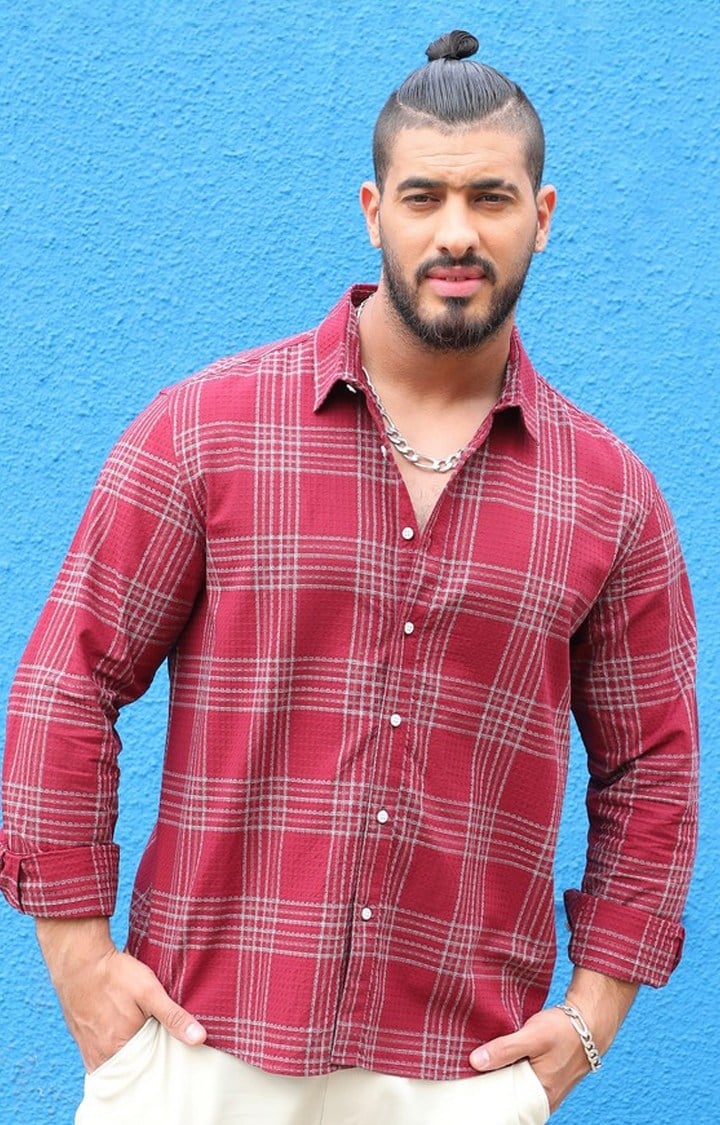 Men's Maroon Checked Casual Shirts