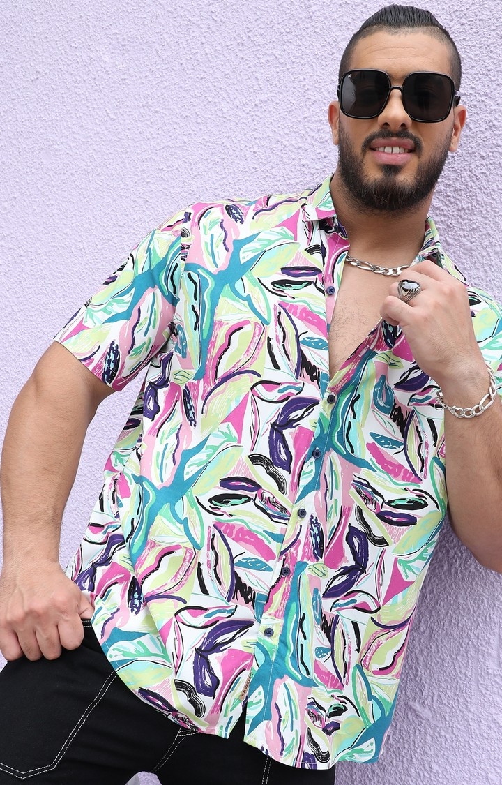 Men's Pink & Green Abstract Foilage Shirt