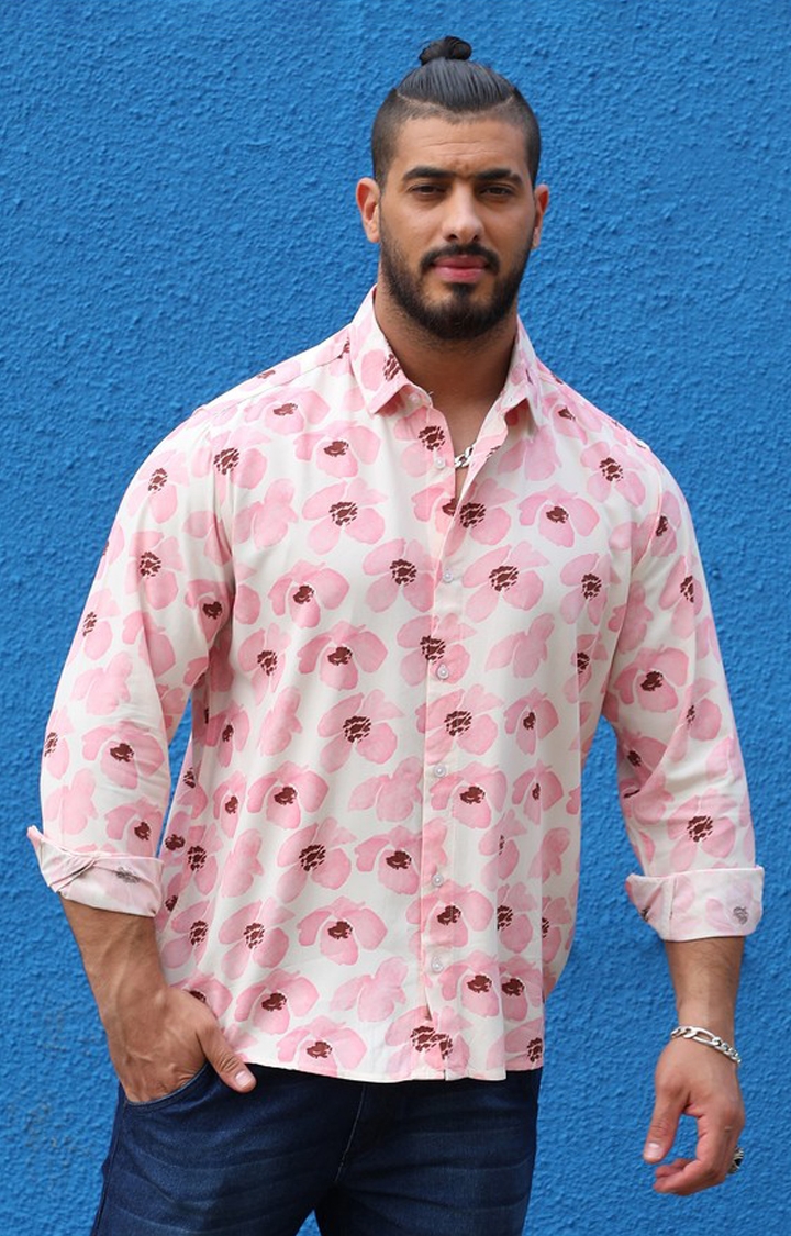 Instafab Plus | Men's Light Pink Flower Petals Shirt