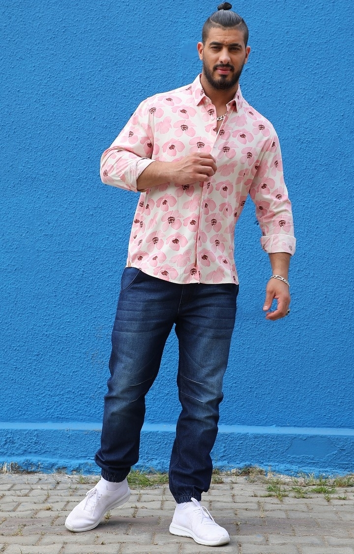 Instafab Plus | Men's Light Pink Flower Petals Shirt