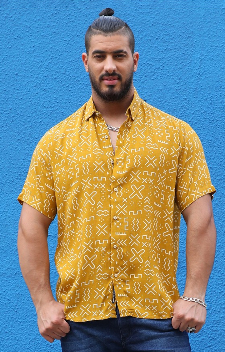 Instafab Plus | Men's Mustard Yellow Minimal Aztec Shirt