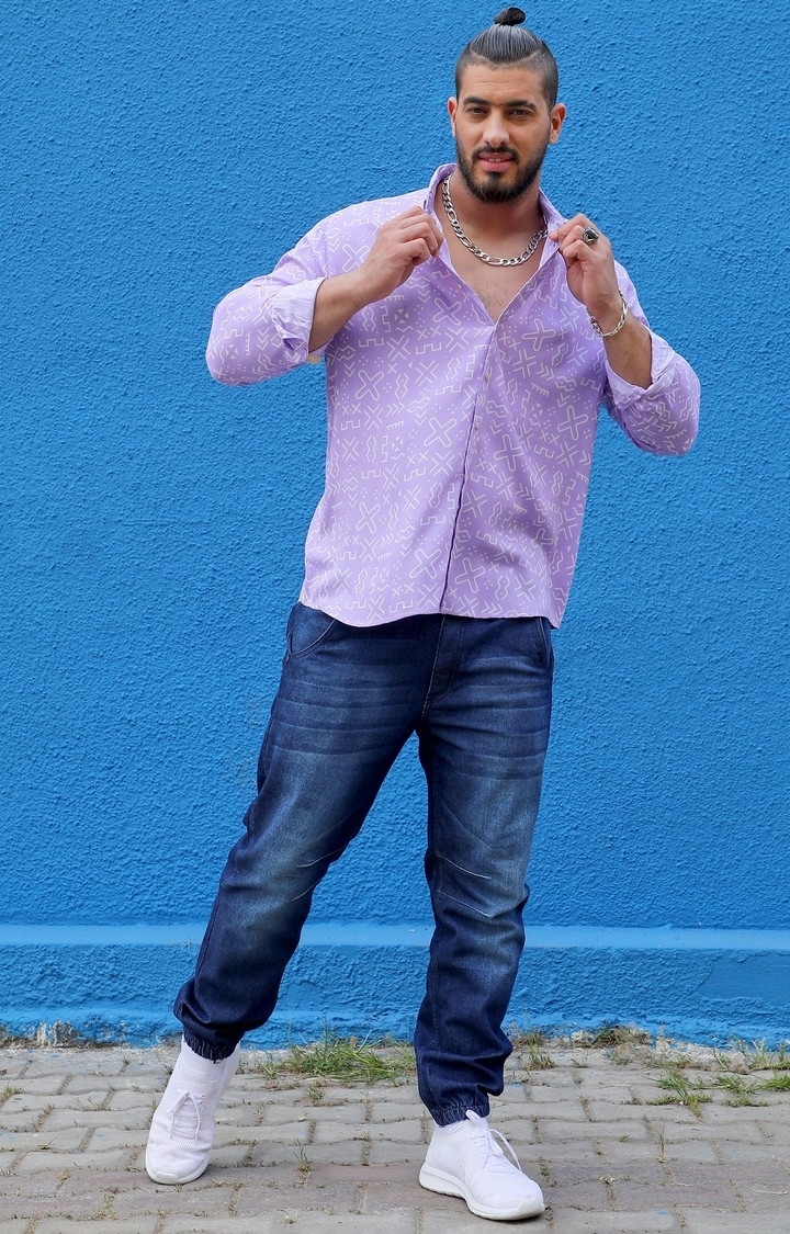 Instafab Plus | Men's Lavender Minimal Aztec Shirt