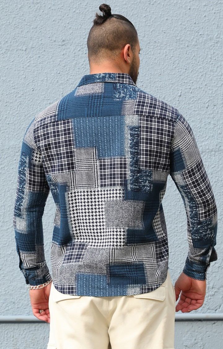 Men's Navy Blue Herringbone Block Shirt