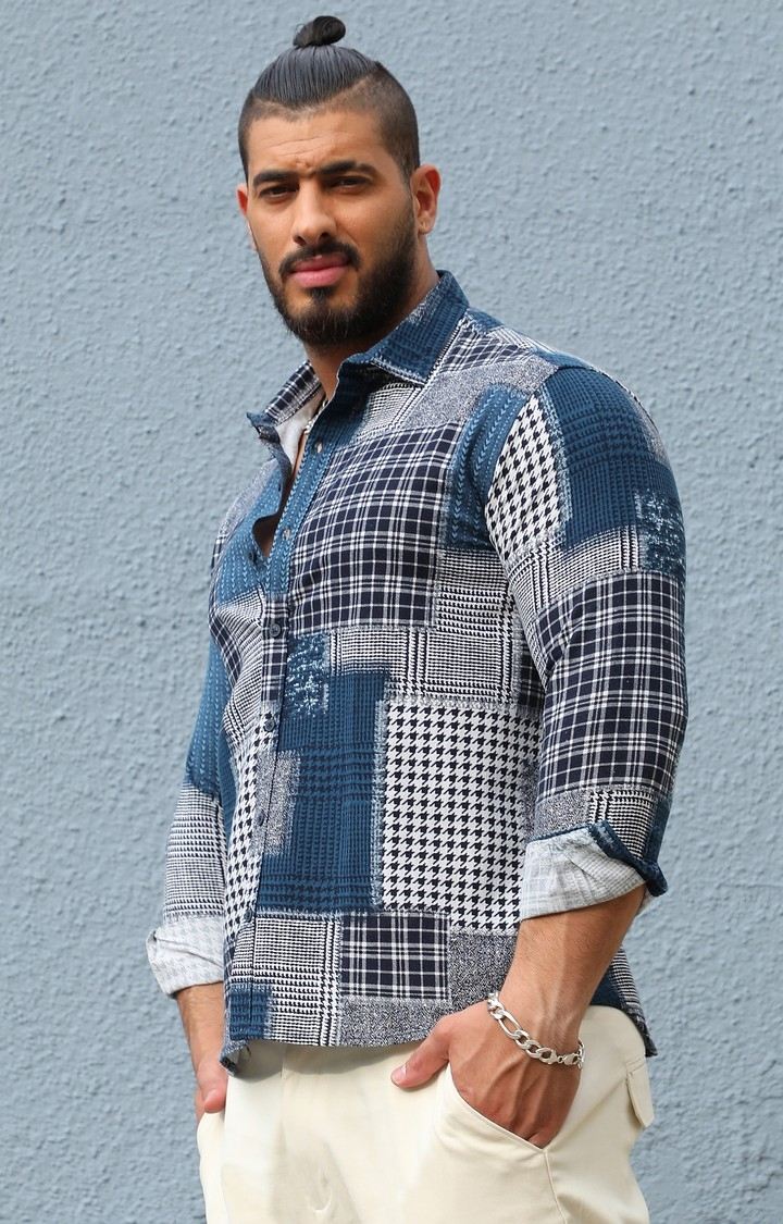 Men's Blue Printed Casual Shirts