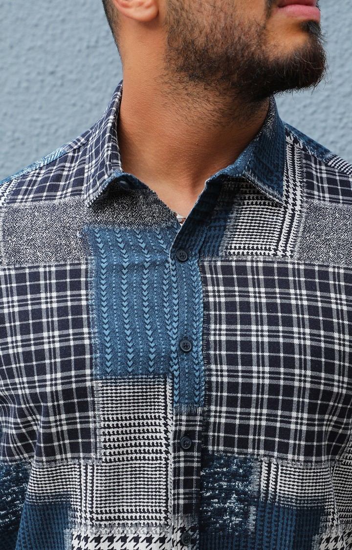 Men's Navy Blue Herringbone Block Shirt