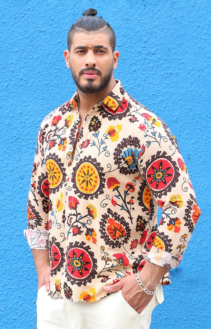 Instafab Plus | Men's Multicolour Ethnic Floral Shirt