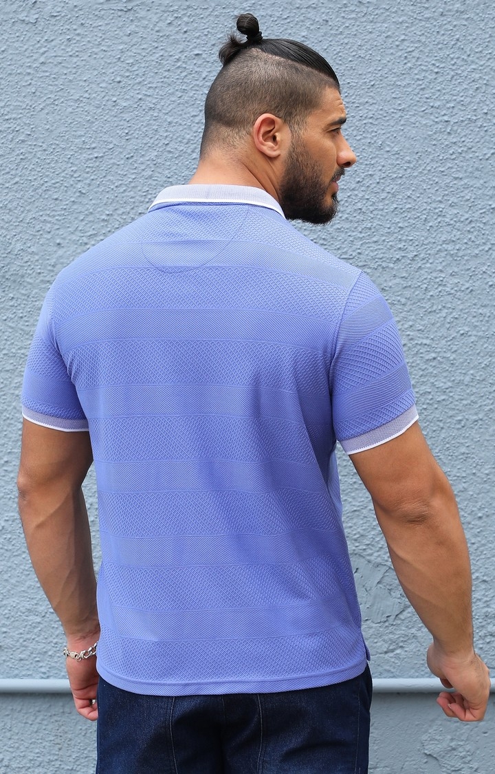 Men's Lilac Self-Design Horizontal Striped T-Shirt