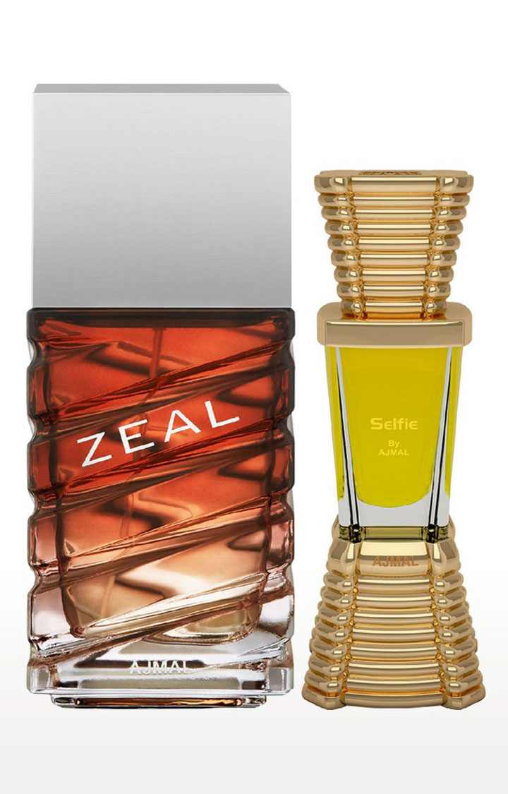 Ajmal Zeal EDP Aquatic Perfume 100ml for Men and Selfie Concentrated Perfume Oil Alcohol-free Attar 10ml for Men