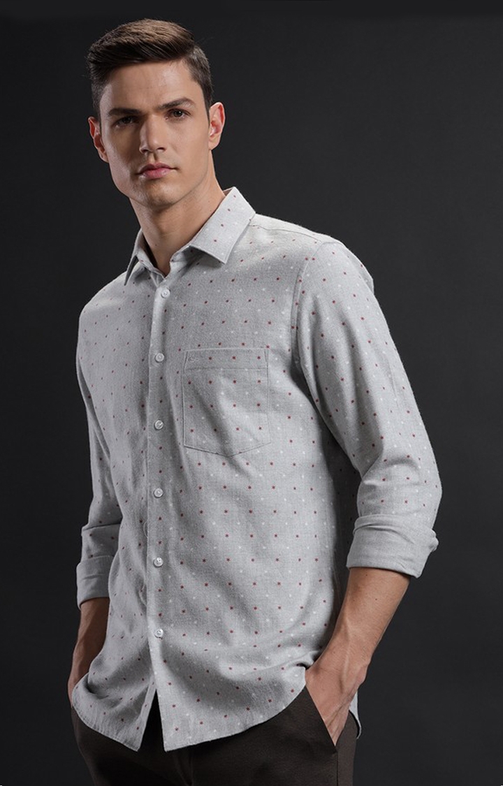 Men's Grey Cotton Textured Casual Shirt