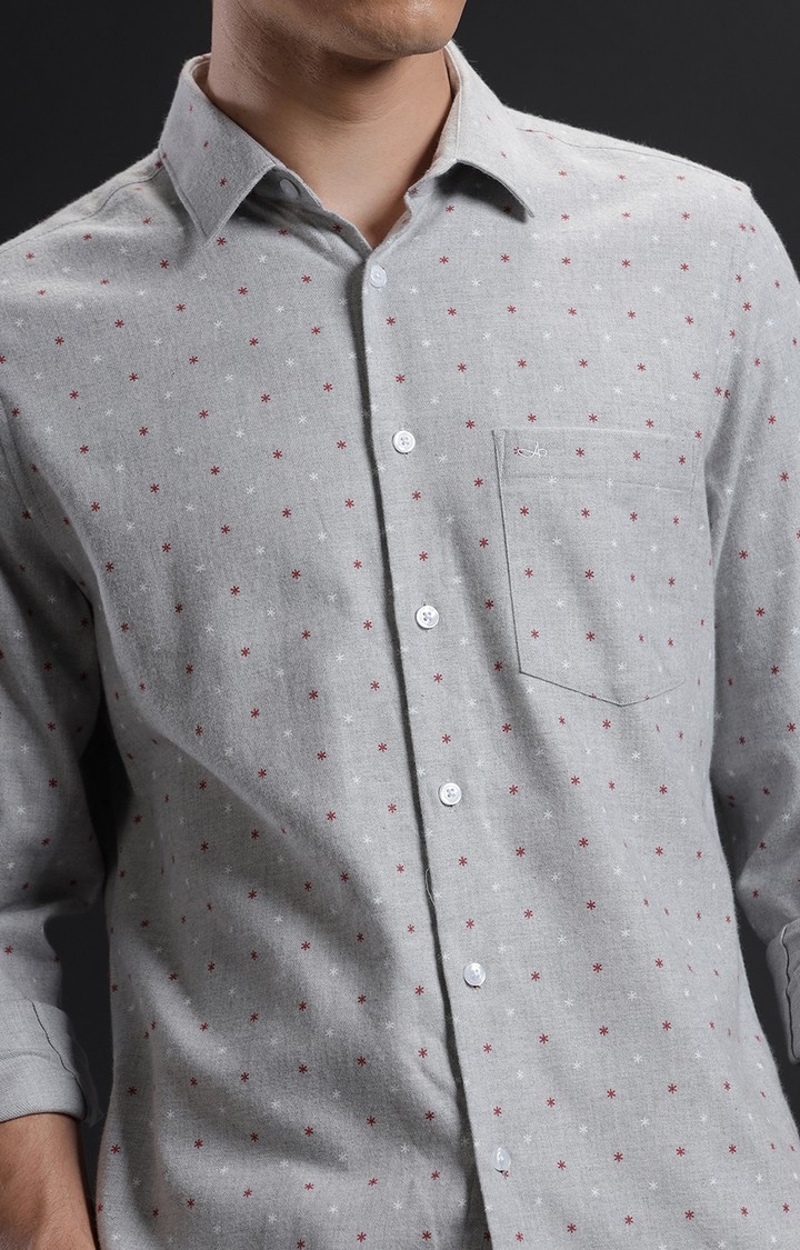 Men's Grey Cotton Textured Casual Shirt