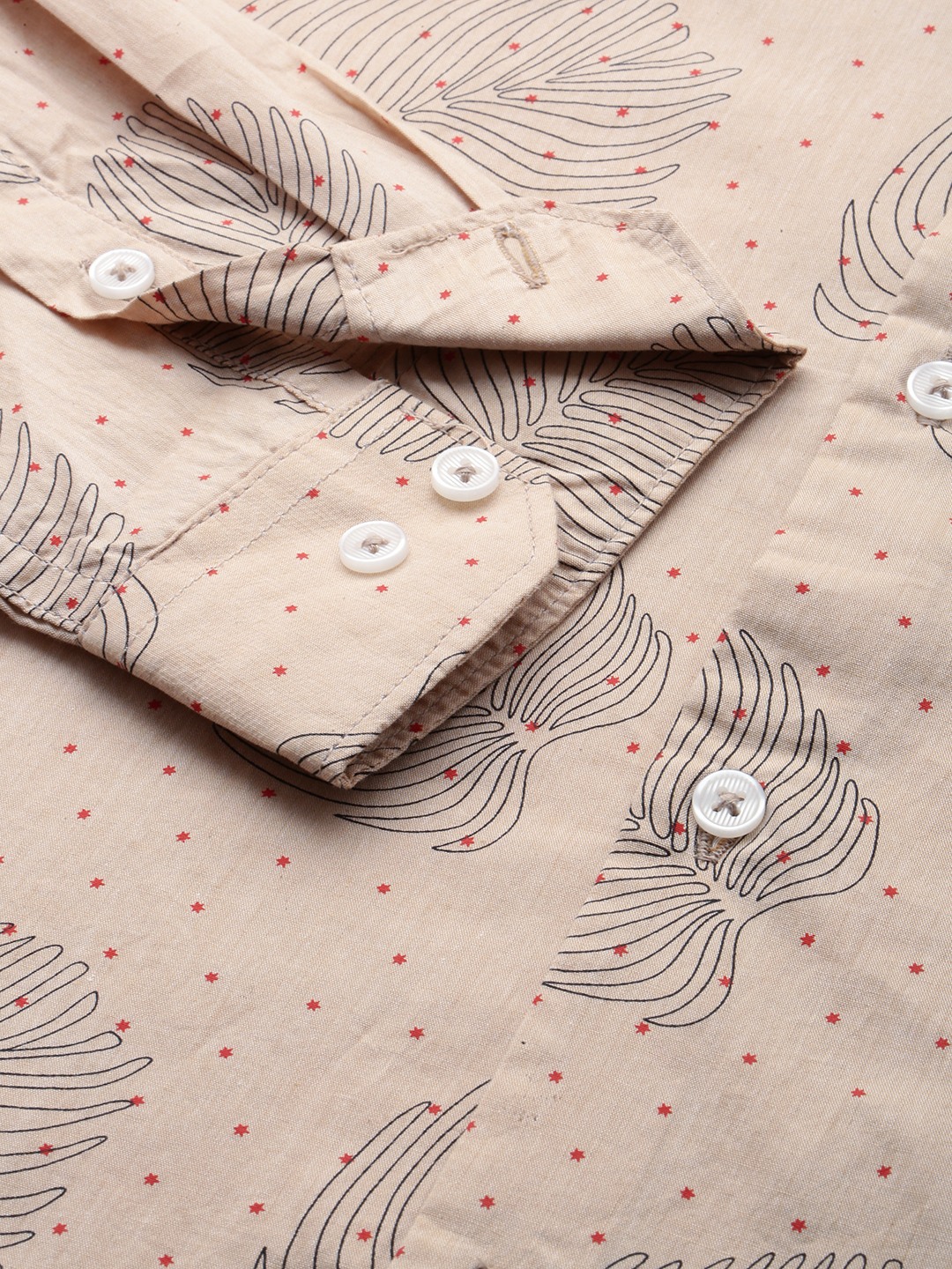 Showoff | SHOWOFF Men's Spread Collar Long Sleeves Printed Beige Shirt 6