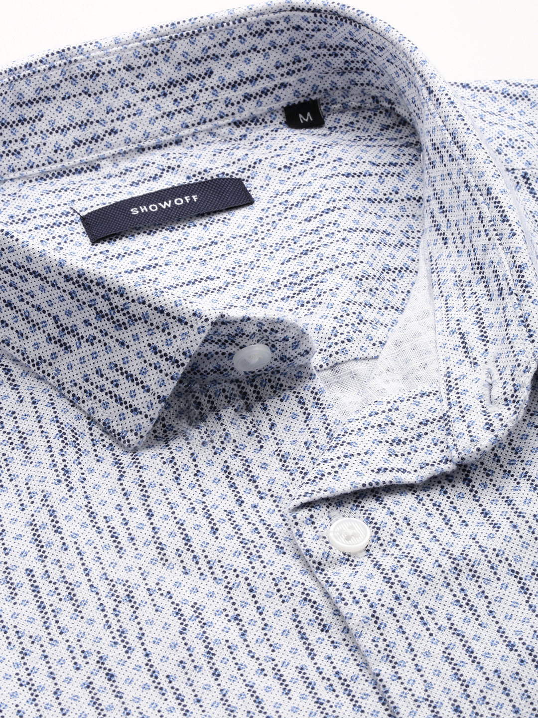 SHOWOFF Men's Spread Collar Long Sleeves Printed White Shirt
