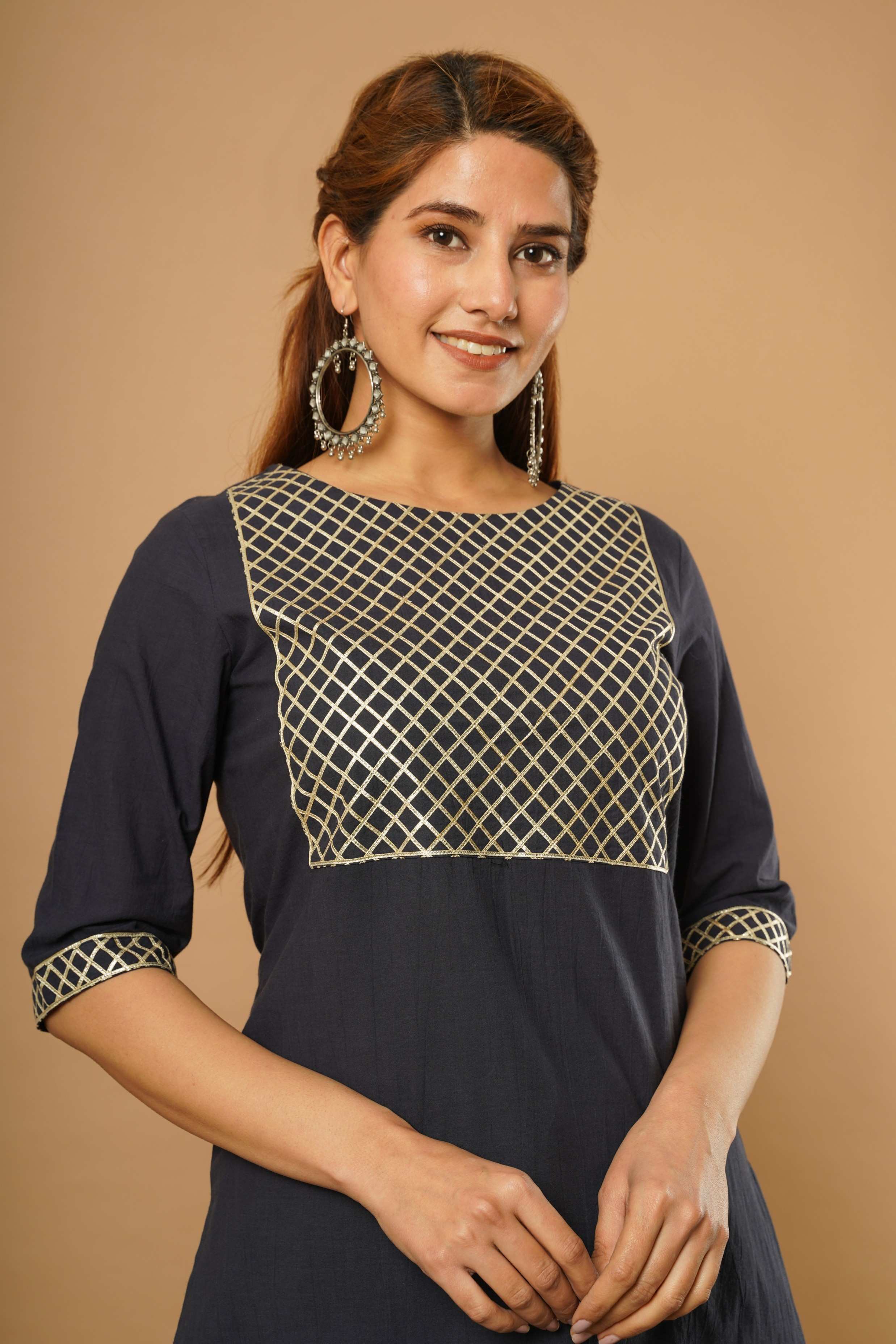 COTTON KURTA SET WITH GOTA DETAIL ON YOKE AND CUFF