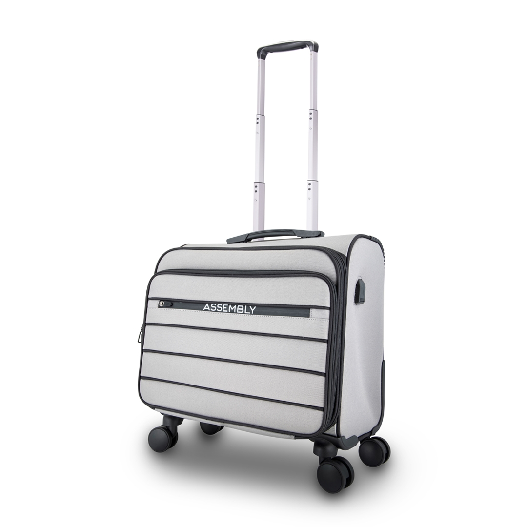 Small Cabin Luggage Trolley Bag (17 inch) - Overnighter Trolley | USB Charging Port | 4 Wheels - Grey