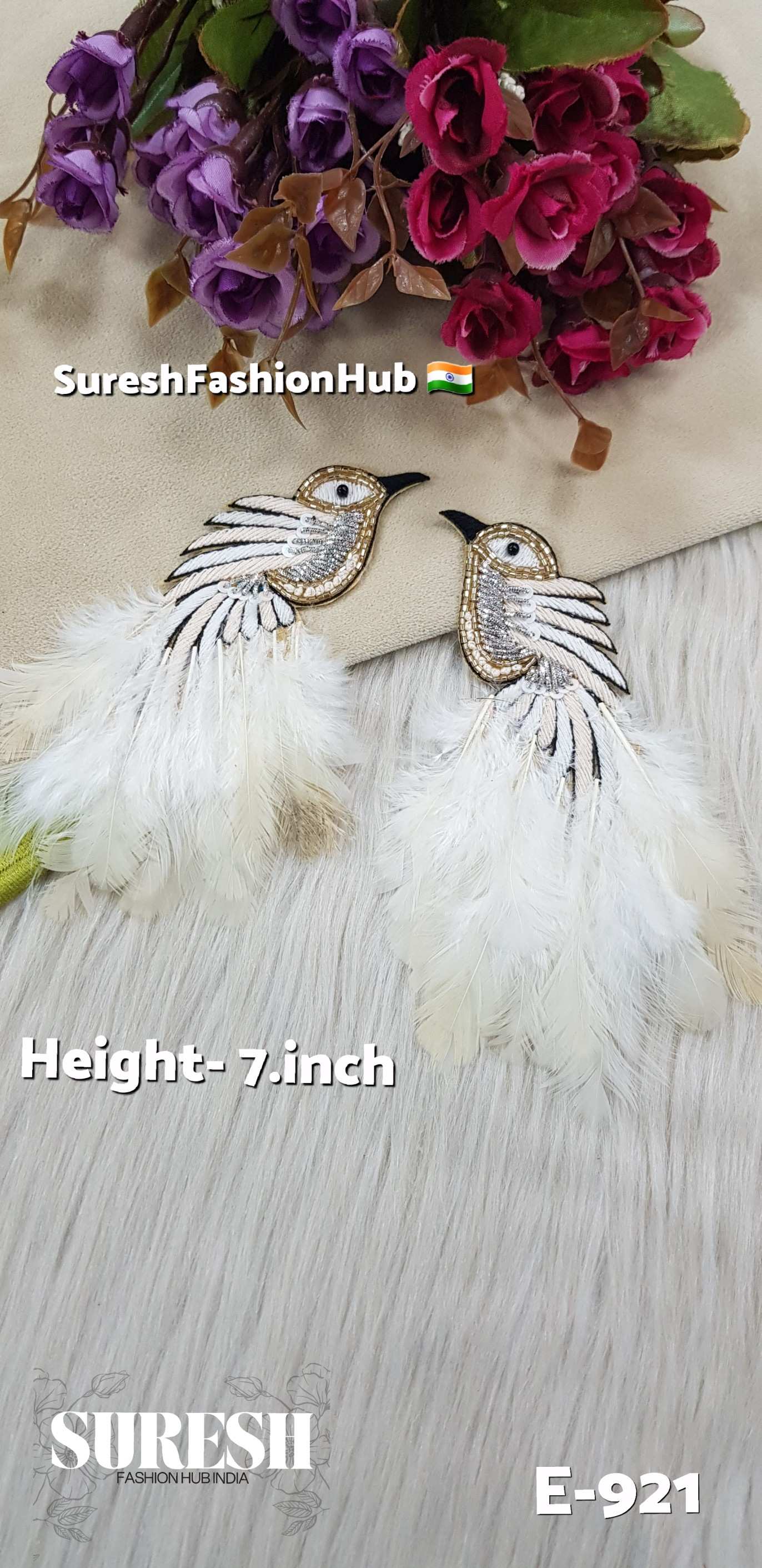 E-921 Offwhite & Peach Left Side Bird Feather Patch