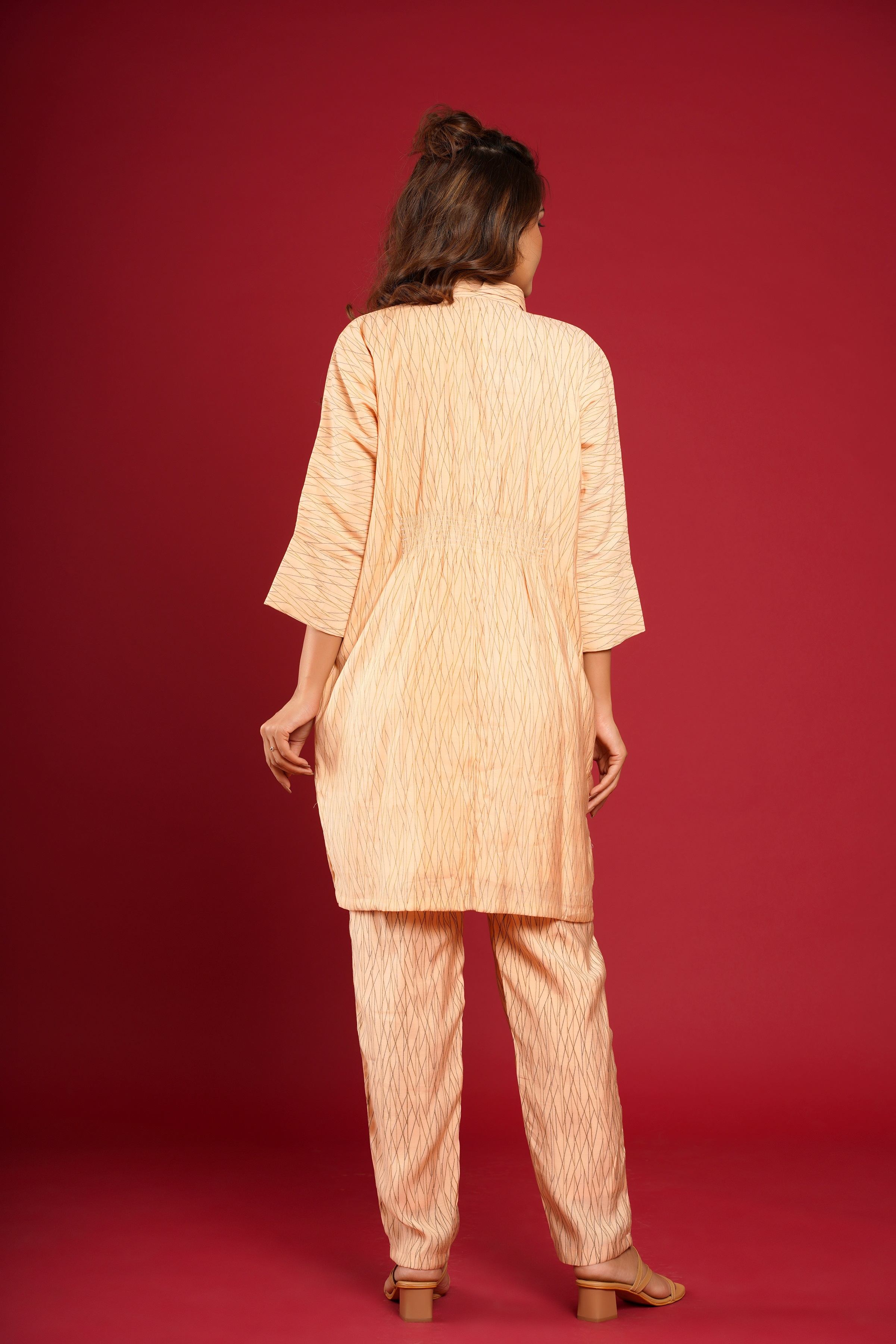 PEACH MUSLIN PRINTED CO-ORD SET