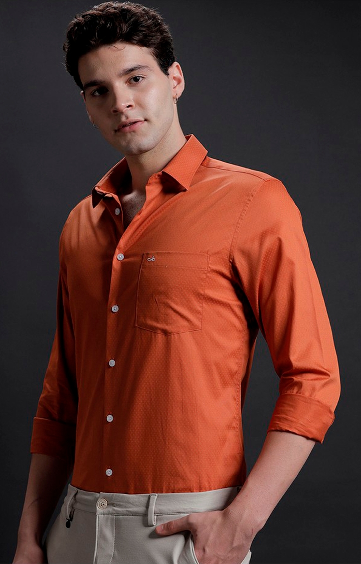 Men's Orange Cotton Printed Formal Shirt