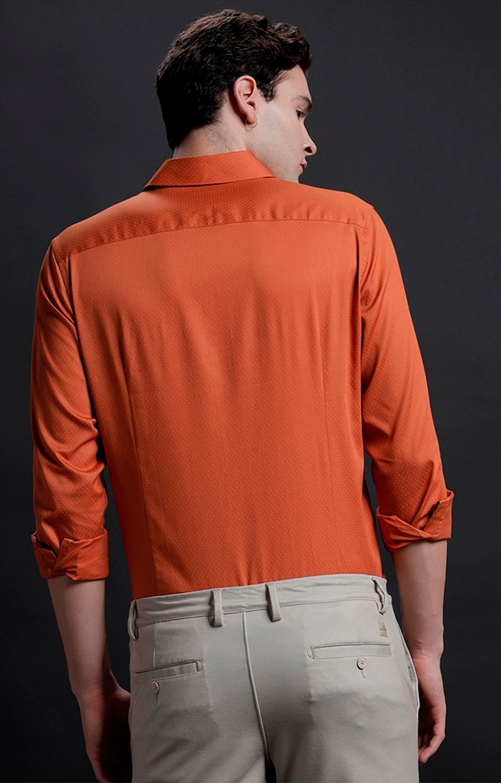 Men's Orange Cotton Printed Formal Shirt