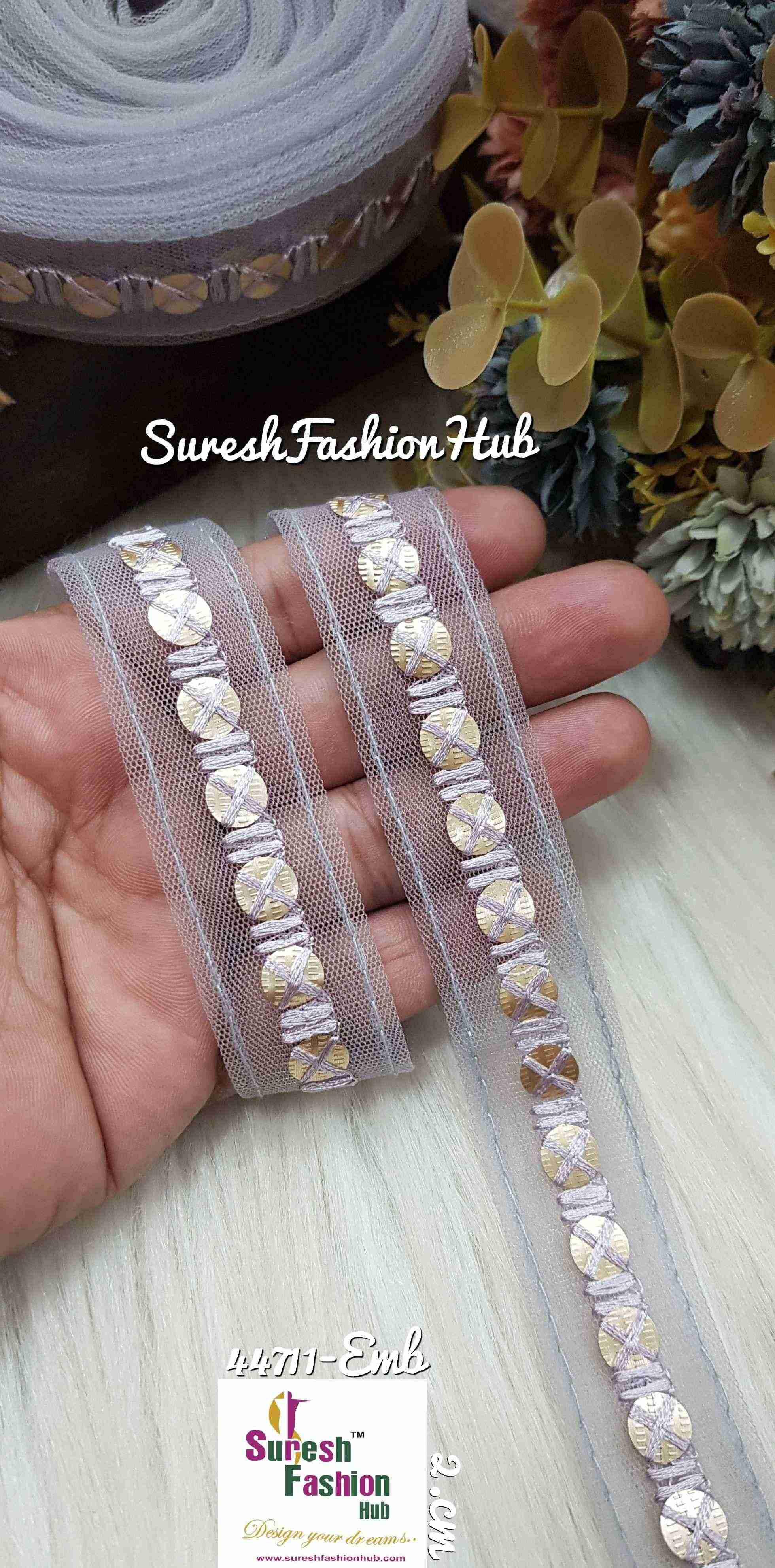 Grey Net Touch Sequin Thread Lace