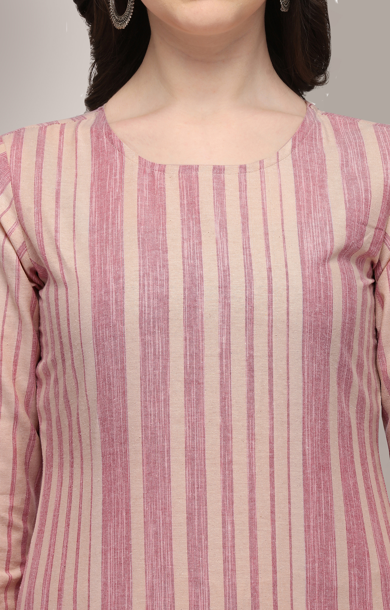 Women Casual Pink Striped Print Cotton Kurta - SNJH_HRK005PNK