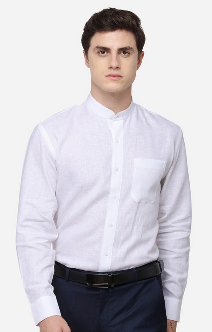 JadeBlue | NOS JB WHT LINEN CHI F/S Men's White Linen Solid Formal Shirts 0