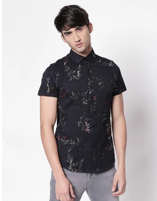 Hemsters | Hemsters blue half-sleeve floral printed shirt for men