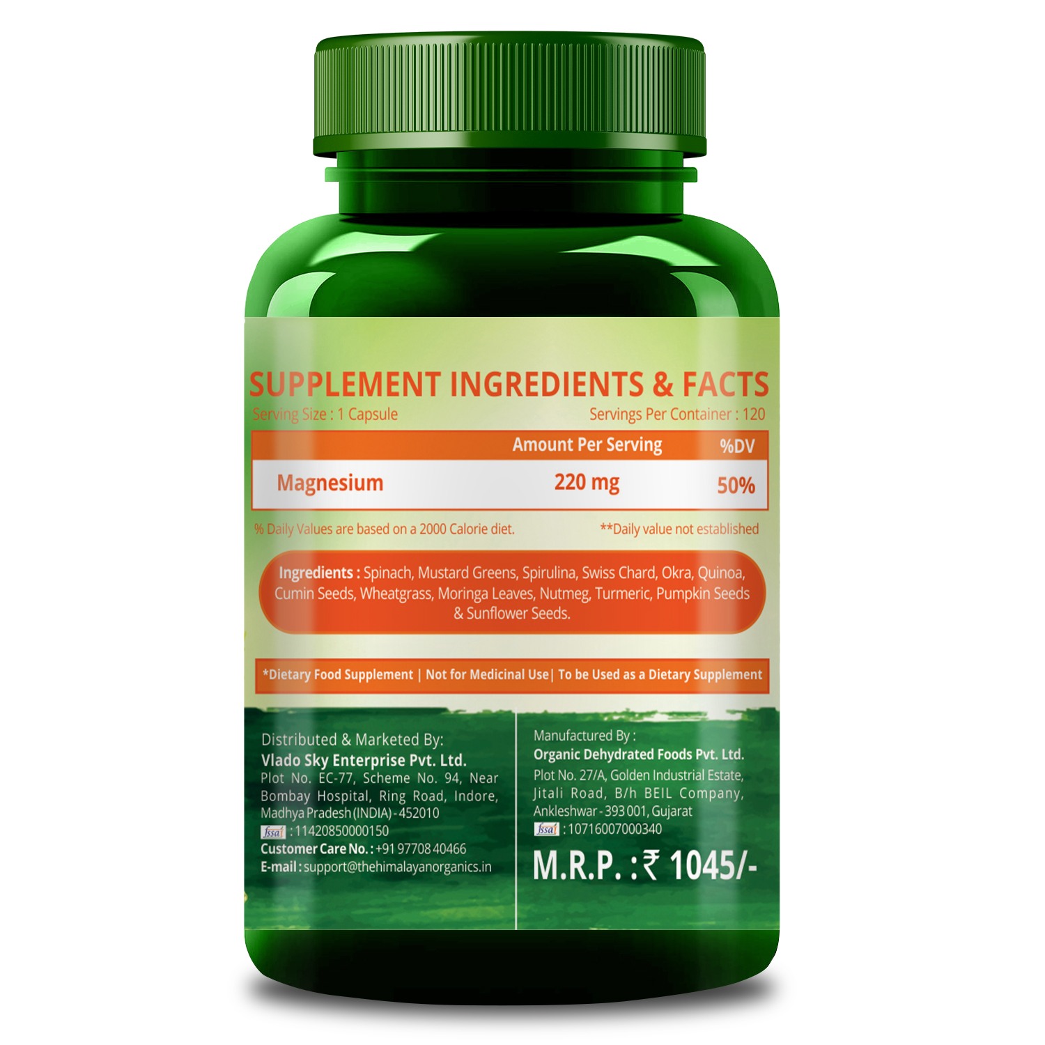 Himalayan Organics Plant Based Magnesium 220mg - 120 Veg Capsules