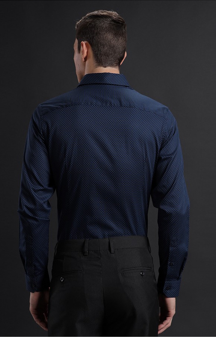 Men's Navy Cotton Printed Formal Shirt