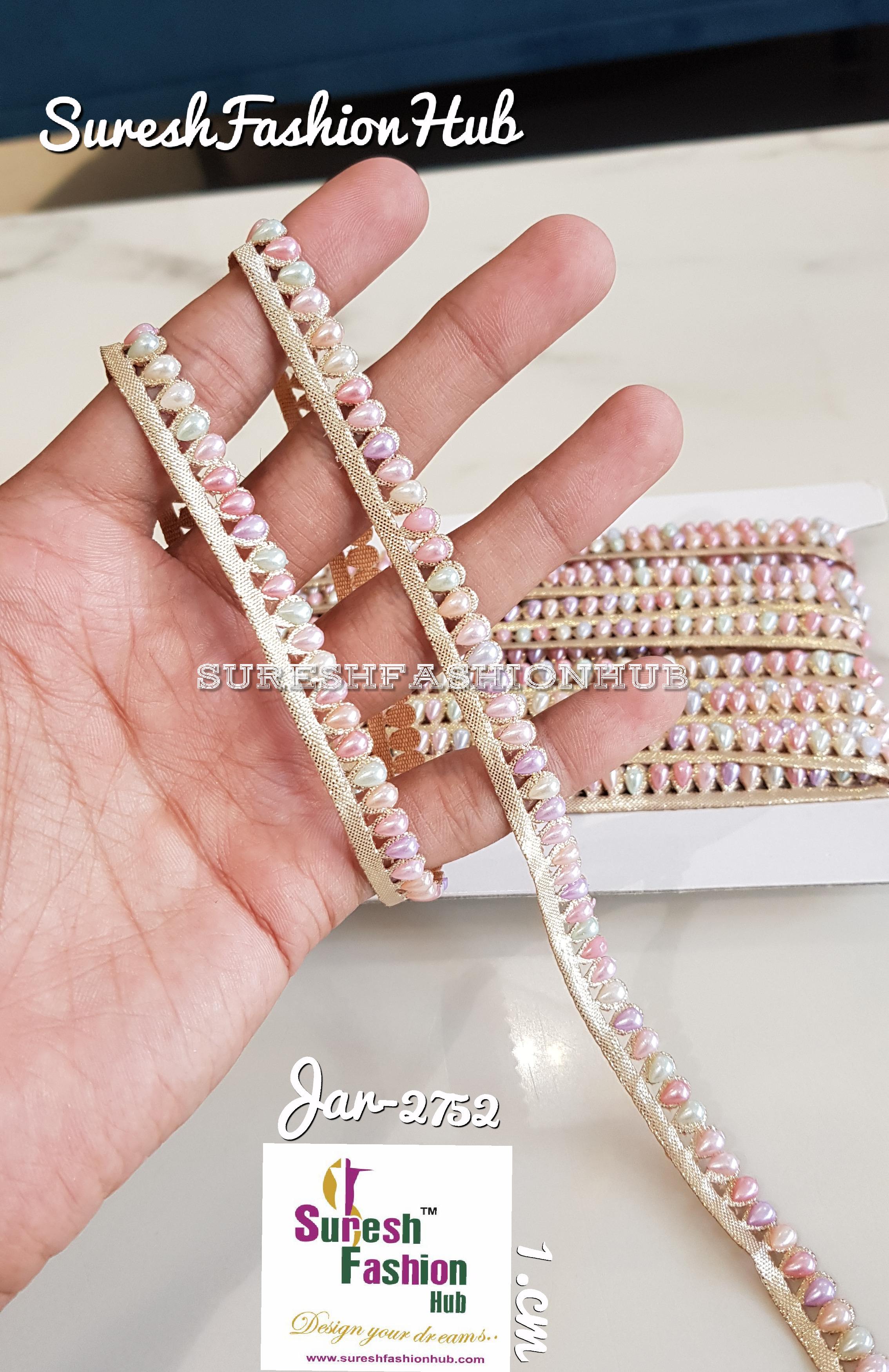 Drop Shaped Multi-colored Pearls Embellished Trim