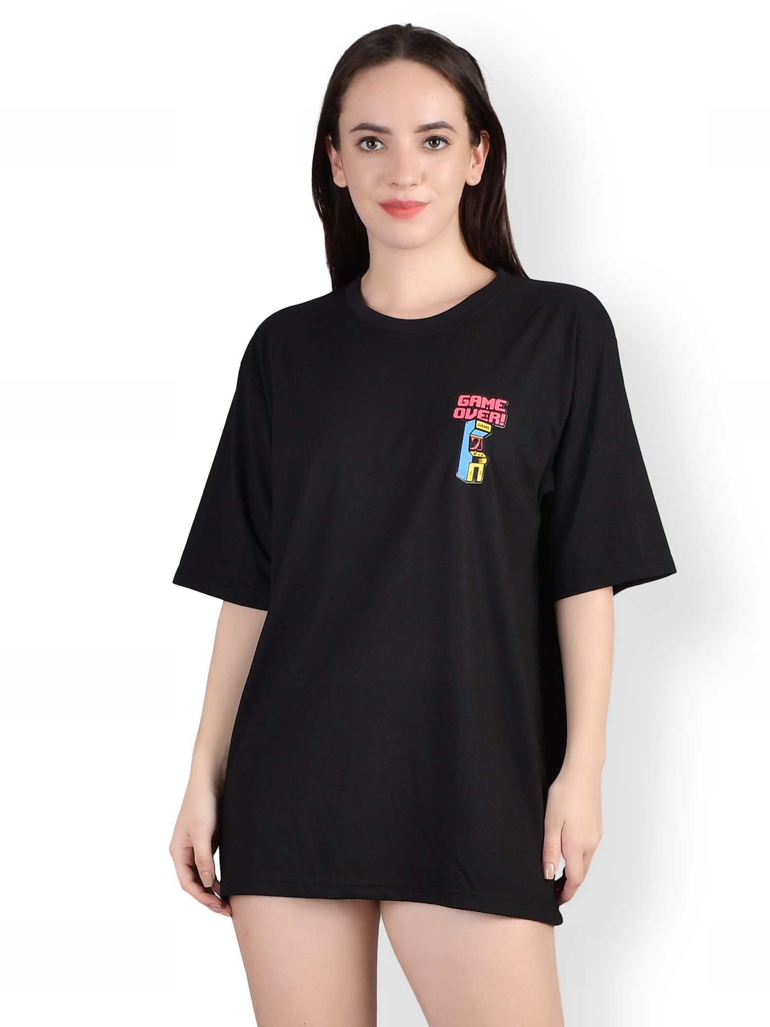 Weardo | Game Over : Quirky Printed Oversized Women's Tees In Black Color