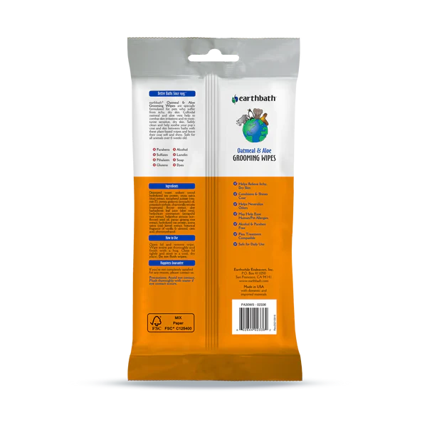 EarthBath Oatmeal & Aloe Grooming Wipes for Dogs and Cats